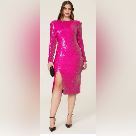 👗Dress the Population Fuchsia Long Sleeve sequin Dress - Picture 1 of 12